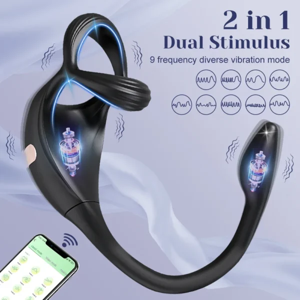 APP Vibrating Cock Ring Taint Stimulator with Mini Prostate Massager Anal Butt Plug Penis Ring Sex Toys for Men Adult Goods - Image 4