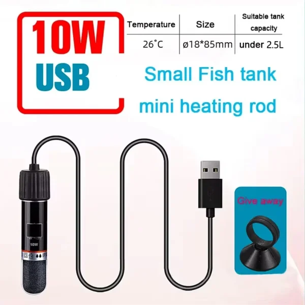 USB Mini Aquarium heating rod for Small Fish Tank 26°C Constant Temperature Aquarium Heater Submersible Thermostat Heater 10W - Image 2