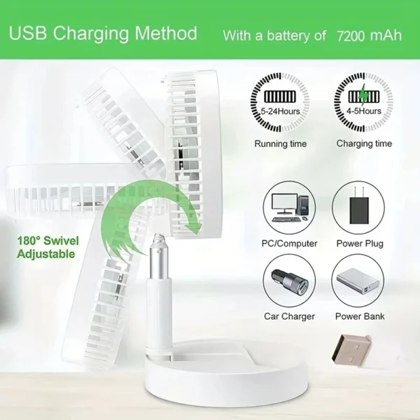 Retractable Fan USB Charging Folding Portable Mini Electric Fan Dormitory Outdoor Cooling Appliances Adjustable Home Fans - Image 3