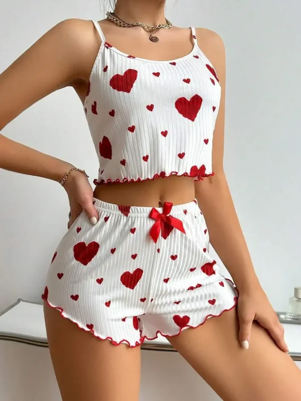 Women’s 2PCS Heart Print Pajama Set, Sleeveless Crop Top and Shorts, Soft Comfy Sleepwear Loungewear for Summer Nightwear - Image 6