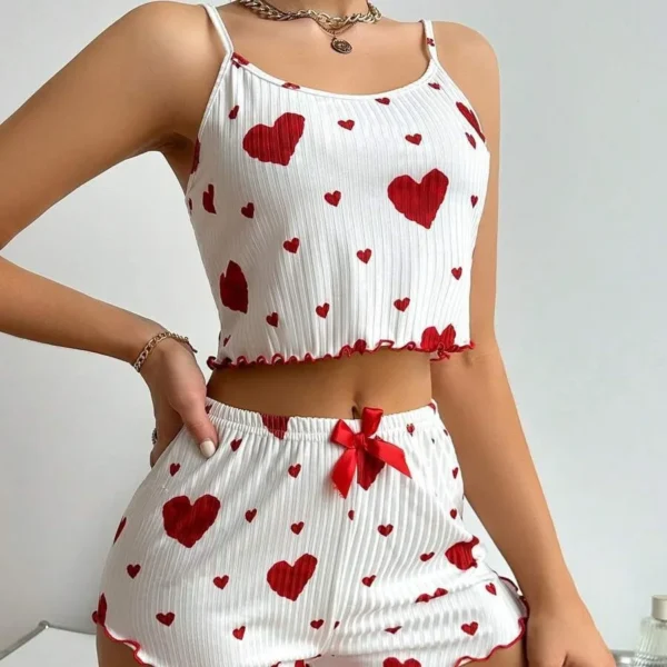Women’s 2PCS Heart Print Pajama Set, Sleeveless Crop Top and Shorts, Soft Comfy Sleepwear Loungewear for Summer Nightwear - Image 4
