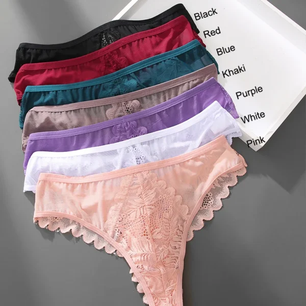 FINETOO 3Pcs/Set Sexy Lace Thongs Women Solid G-String Panties Floral Perspective Underwear Female Soft Breathable Lingerie - Image 3