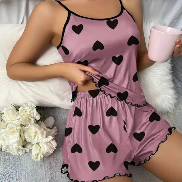 Women's Pajama Set Pajamas T-Shirts Shorts Pink Heart-Shaped Print Round Neck T-Shirt Ice Silk Top Comfortable Casual Summer ﻿ - Image 6