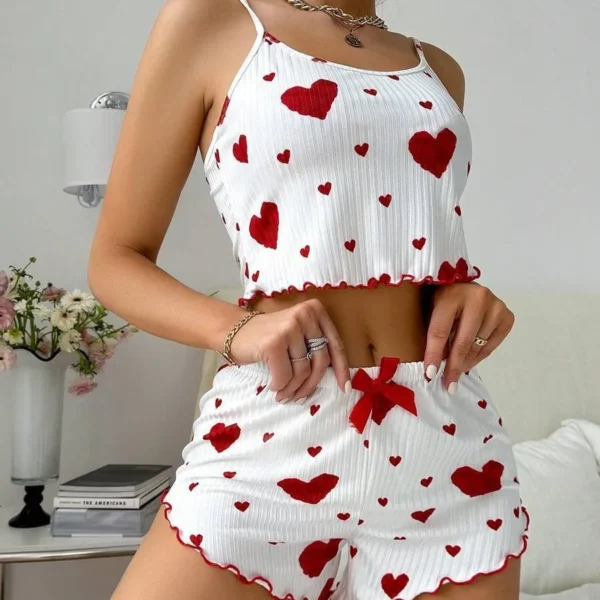 Women’s 2PCS Heart Print Pajama Set, Sleeveless Crop Top and Shorts, Soft Comfy Sleepwear Loungewear for Summer Nightwear - Image 3