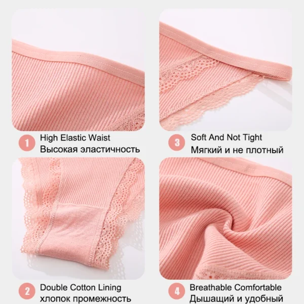 FINETOO 3Pcs/Set Sexy Lace Cotton Briefs Women Solid Comfortable Panties Female Soft Underwear Breathable Intimates Lingerie - Image 3