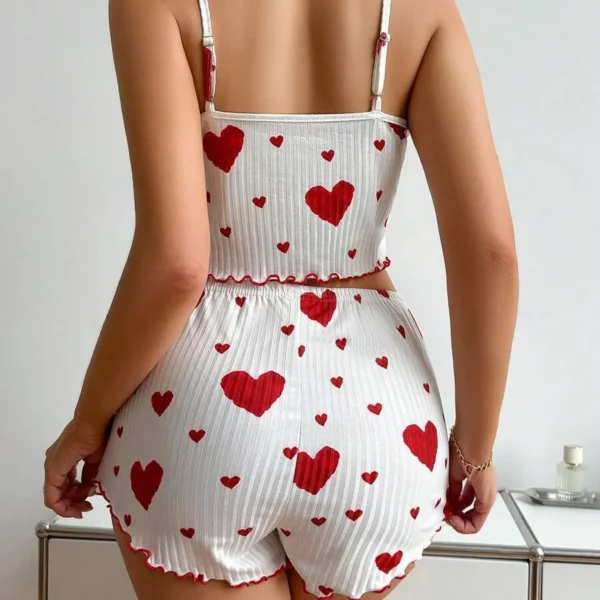 Women’s 2PCS Heart Print Pajama Set, Sleeveless Crop Top and Shorts, Soft Comfy Sleepwear Loungewear for Summer Nightwear - Image 2