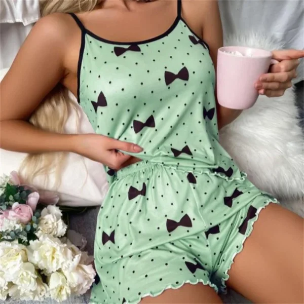 Women's Pajama Set Pajamas T-Shirts Shorts Pink Heart-Shaped Print Round Neck T-Shirt Ice Silk Top Comfortable Casual Summer ﻿ - Image 2