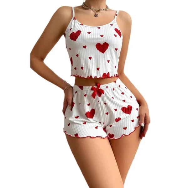 Women’s 2PCS Heart Print Pajama Set, Sleeveless Crop Top and Shorts, Soft Comfy Sleepwear Loungewear for Summer Nightwear - Image 5