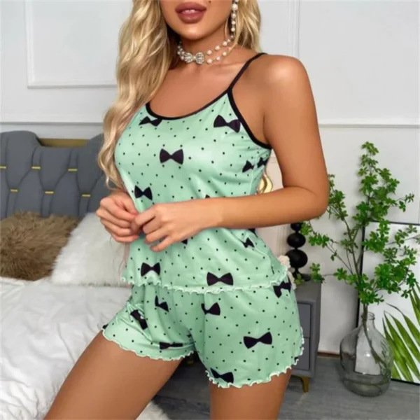 Women's Pajama Set Pajamas T-Shirts Shorts Pink Heart-Shaped Print Round Neck T-Shirt Ice Silk Top Comfortable Casual Summer ﻿ - Image 4
