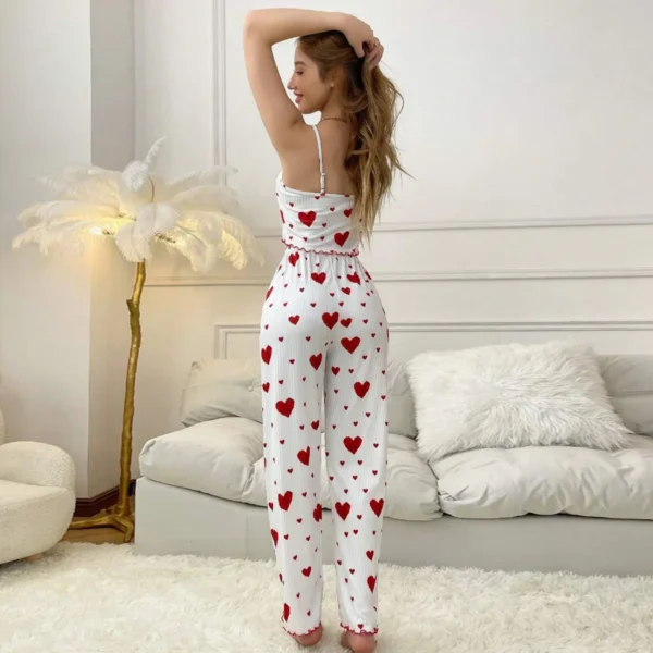 Women pajamas plus size pajamas set 2 piece short vest + trouser white breathable soft casual love print - Image 4
