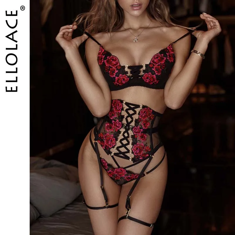 kf-H04cf9fb054254a84aa092c1bad9615ebt Ellolace Sensual Lingerie Sexy Embroidery Bandage Breves Sets Garters Briefs Luxury 3-Piece Whuta Hot Erotic Delicate Underwear - Image 1