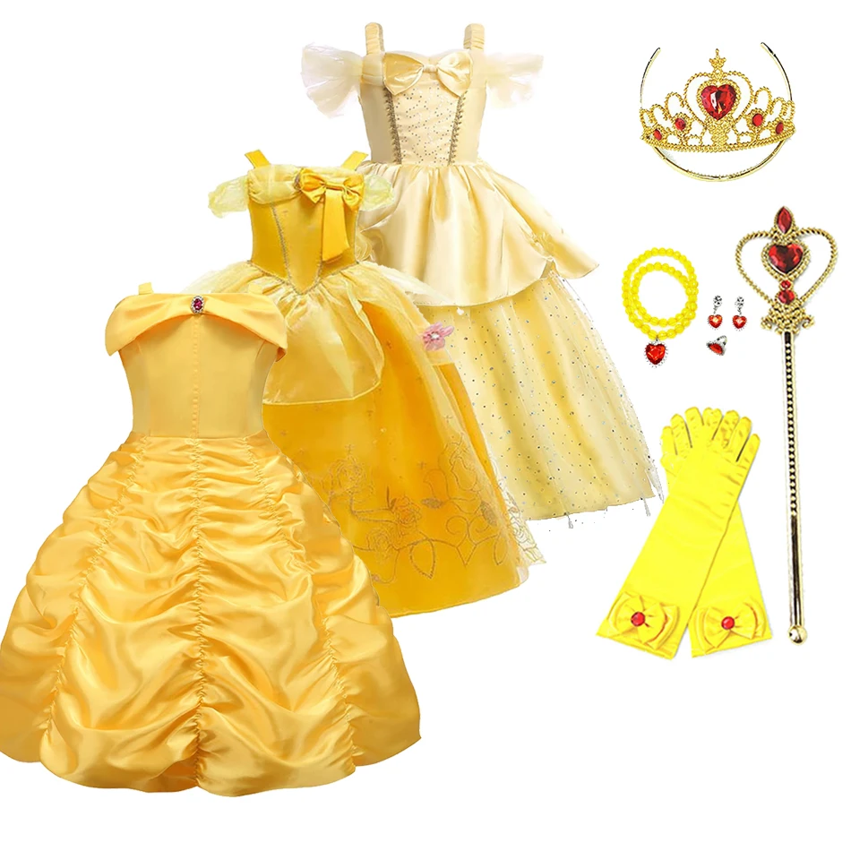kf-H1eb2657137d64a24905487a252a5b4d2Q Kids Princess Dresses Girls Belle Party Costume Children Christmas Birthday Flower Clothes Beauty and the Beast Fancy Disguise - Image 1