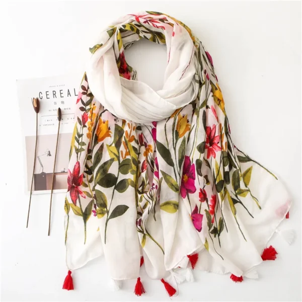 Luxury Brand Cotton Scarf Women Large Shawls Design Hijab Echarpe Print Tassel Scarves Lady Beach Stole Muffler Foulard Pareo - Image 4