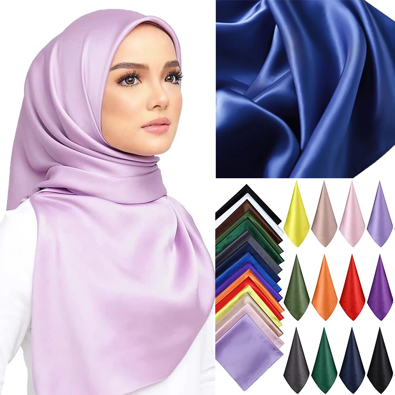 kf-H577034ef0cb343e2a7a776fbd64ee7d2U High Quality 90*90cm Square Silk Scarf Female Plain Shawls and Wrap Office Lady Hair Neck Foulard India Muslim Headscarf Pareo - Image 1