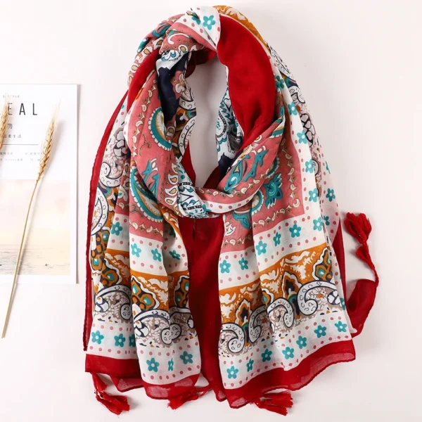 Luxury Brand 2021 Cotton Scarf Women Large Shawls Pashmina Muslim Hijab Foulard Design Print Lady Beach Stole Head Scarves Pareo - Image 4