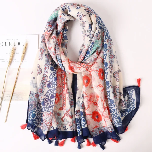 Luxury Brand 2021 Cotton Scarf Women Large Shawls Pashmina Muslim Hijab Foulard Design Print Lady Beach Stole Head Scarves Pareo - Image 3