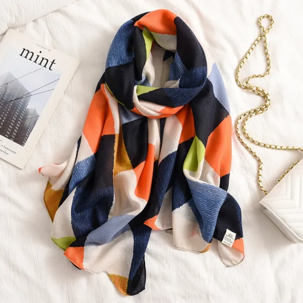 New Design Brand Winter Women Scarf Fashion Plaid Print Cotton Hijabs Scarves For Ladies Shawls and Wraps Pashmina Stoles Muslim - Image 2