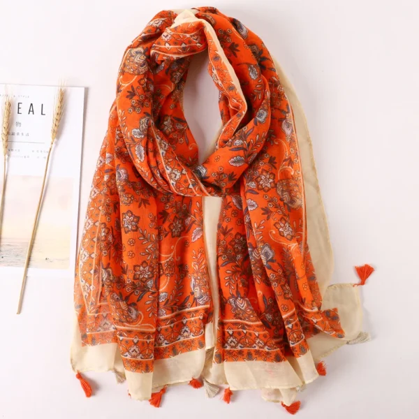 Luxury Brand 2021 Cotton Scarf Women Large Shawls Pashmina Muslim Hijab Foulard Design Print Lady Beach Stole Head Scarves Pareo - Image 5