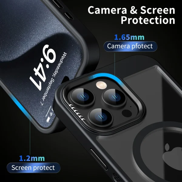 Luxury Magnetic Metal Frame Bumper Protection Case for iPhone 16 15 14 13 12 11 Pro Max Plus Magsafe Acrylic Translucency Cover - Image 5