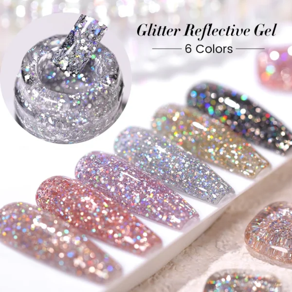 BORN PRETTY Champagne Gold Glitter Reflective Nail Gel Polish 10ml Sparkling Nail Gel Varnis Semi Permanent UV Gel Nail Art Gel - Image 3