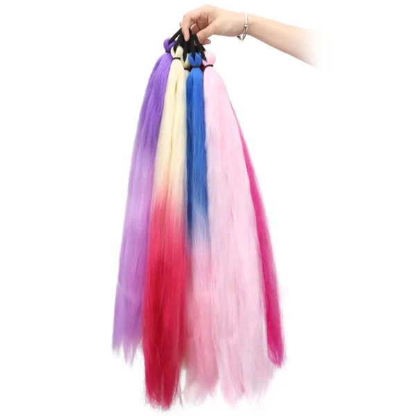 Synthetic 24Inch Long Straight Colored Braiding Hair Extension Elastic Rubber Band Wrap Style Hairpiece for Women - Image 2