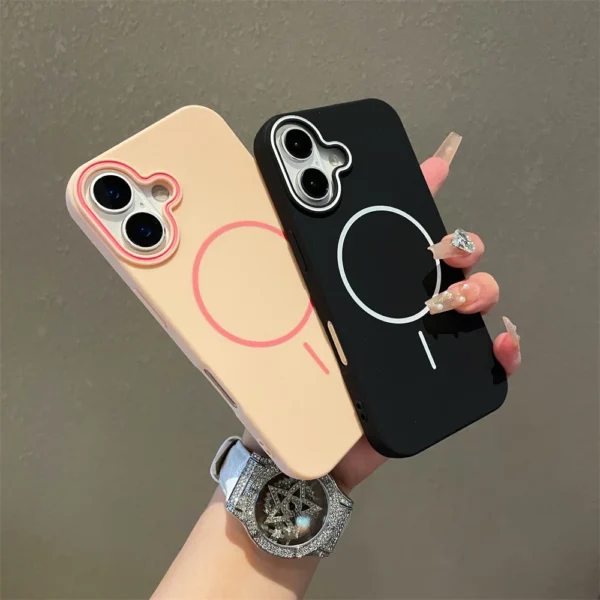 Ultrathin Simple Magsafe Case for iPhone 16 Pro Max 15Pro 14 Plus 13 12 11 Matte Hit Color Lens Wireless Charging Soft TPU Cover - Image 2