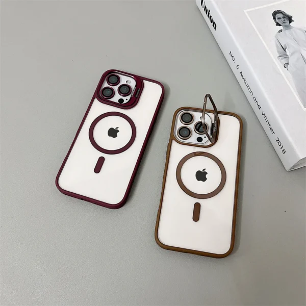 Luxury Magnetic Shockproof Phone Case For iPhone 16 15 14 13 12 11 Pro Max 16 Plus For Magsafe Stand Glass Lens Protector Cover - Image 4