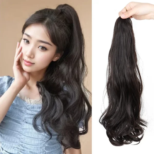 18Inch Synthetic Long Wavy Curly Ponytail Claw Clip in Hair Extension Black Brown Hairpiece Easy to Wear for Women - Image 7