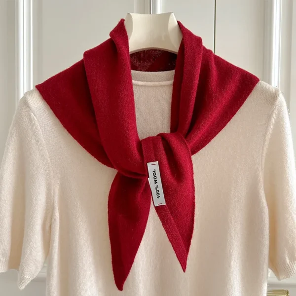 100% Wool Winter Scarf For Women Warm Triangle Knit Scarves Hijab Solid Lady Shawl Wrap Female Pashmina Bandana Head Scarfs New - Image 5