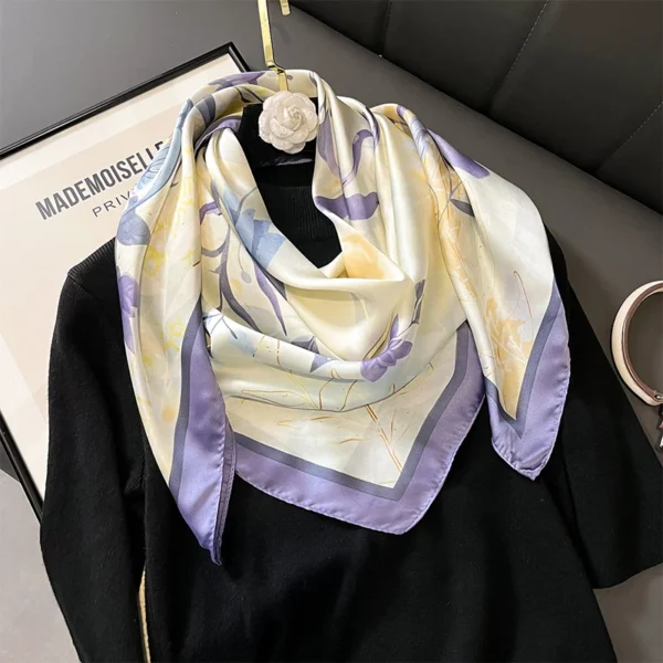 Print Satin Silk Square Scarf Hijab Women Bandana 90CM Headscarves Neckerchief Ladies Muffler Shawl Wrap Foulard Headband - Image 3