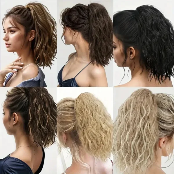 Synthetic Short Water Wave Curly Claw Clip-in Ponytail Hair Extension Black Blonde Hairpiece for Women Fashion Hair Accessories - Image 6