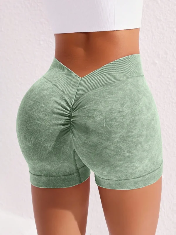 Women's Washed Yoga Shorts Fitness Quick Drying High Waist Workout Biker Shorts Hip Lift V Waist Sports Shorts - Image 2