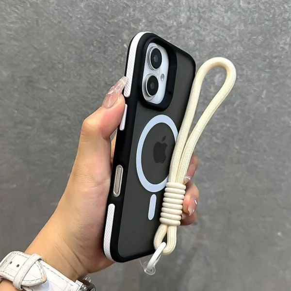 Luxury With Lanyard Magsafe Matte Phone Case For iPhone 11 12 13 14 15 16 17 Pro Max Plus Air Magnetic Bumper Back Cases Cover - Image 3