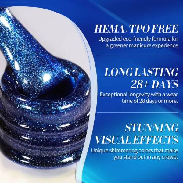 BORN PRETTY 10ml Rhine Lake Blue Cat Magnetic Gel Dark Blue Glitter Soak Off UV Gel Nail Art Varnish Manicure Nail Art Salon - Image 6