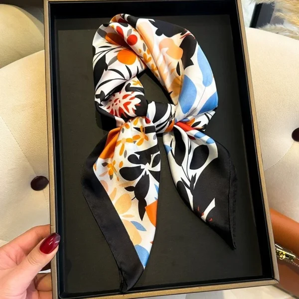 Luxury Brand 2025 Floral Print Square Silk Scarf for Women Hijab Hair Bands 70cm Neckerchief Female Satin Shawl Ribbon Headband - Image 4