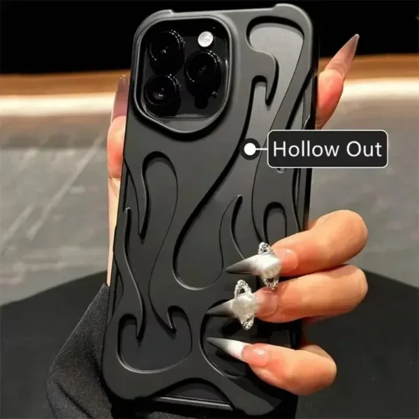 Luxury Matte Hollow Out Flame Phone Case For iPhone 16 17 15 14 13 11 12 Pro Max Plus Air Soft Dissipate Heat Bumper Back Cover - Image 3