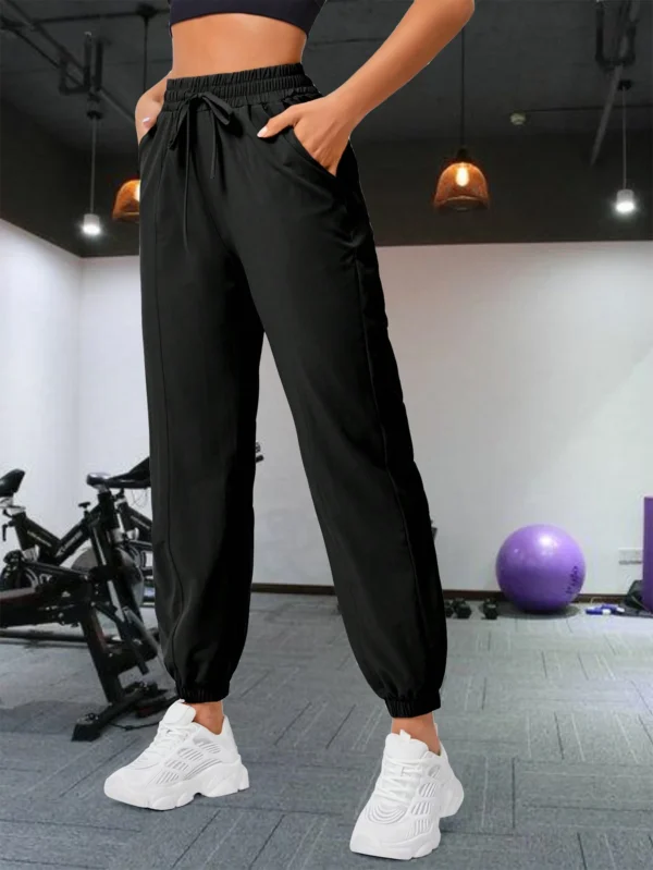 Loose running and fitness pants, women's side pockets, outdoor casual sports pants, ankle tied yoga pants - Image 4
