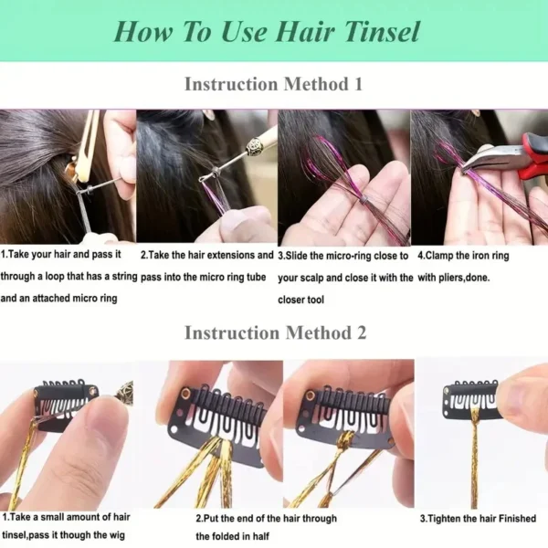 Sparkle Synthetic Hair Extensions Tinsel Rainbow Colored Strands Girls Headwear Hairbinge Hair Laser False Decor - Image 6