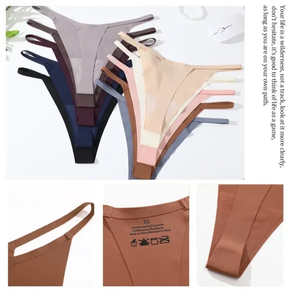 5PCS/Set Sexy Seamless Ics Silk Thongs for Women Low Rise Panties Female Ultra Thin Breathable Underwear G-String T-Back Breifs - Image 4