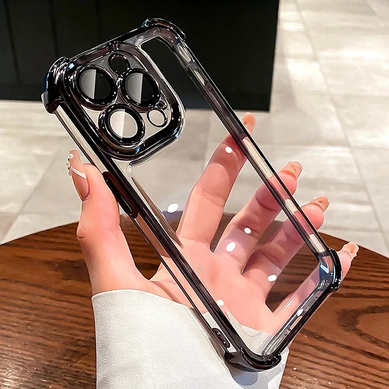 kf-S06c9e64fd7ea4ffd909cbcc463f7cfdaH Luxury Electroplate Shockproof Transparent Phone Case For iPhone 15 14 13 12 11 16 17 Pro Max Plus Air Bumper Back Cases Cover - Image 1