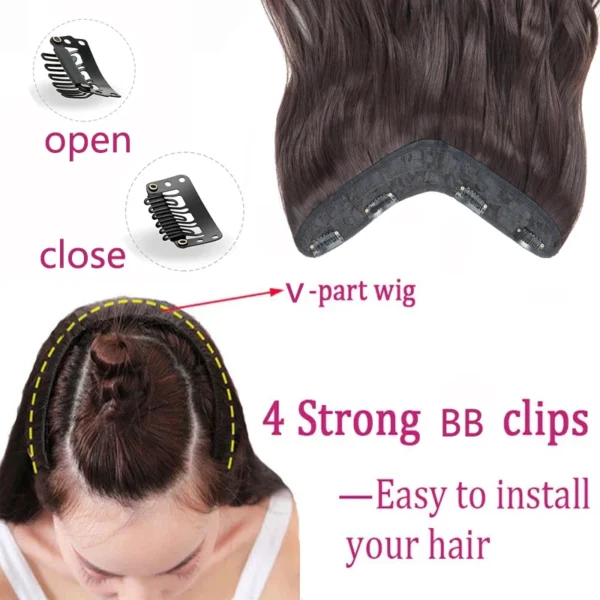 20Inch Synthetic Long Wavy Curly 4 Clip in Hair Extension V-shaped Heat Resistant Black Blonde Hairpiece for Women - Image 5
