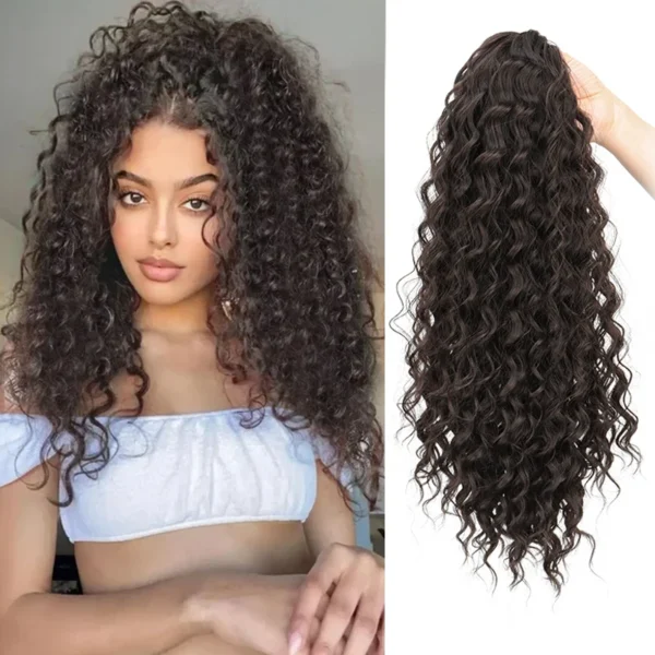 18Inch Synthetic Long Afro Kinky Curly Drawstring Ponytail Curly Fake Tail Hair Extension Fluffy Hairpiece for Women - Image 1