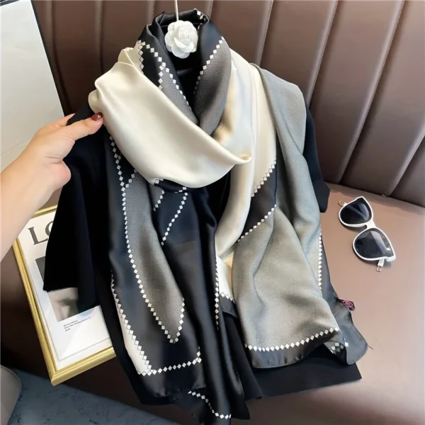 2024 Silk Scarves Women Luxury Brand Hijab Scarf Floral Foulard Femme Shawls Wraps Silk Bandana Head Scarf Hijab Beach Poncho - Image 5