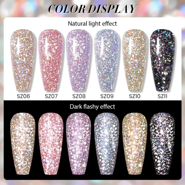 BORN PRETTY Champagne Gold Glitter Reflective Nail Gel Polish 10ml Sparkling Nail Gel Varnis Semi Permanent UV Gel Nail Art Gel - Image 6