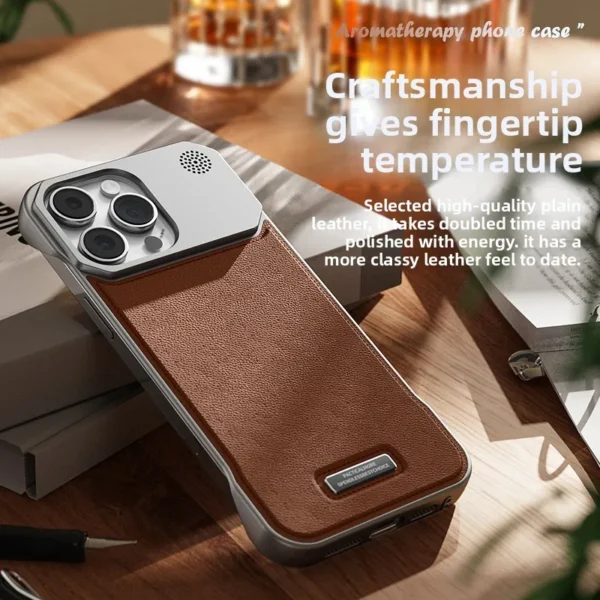 Luxury Magnetic PU Leather Aromatherapy Case For iPhone 17 Air 11 12 13 14 15 16 Pro Max Plus Wireless Charging Borderless Case - Image 4