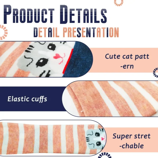 5 Pairs of Cute Cat Socks Women Cartoon Animal Crew Socks Fun Kitten Cotton Socks Gift Colorful Casual Sock Set - Image 3