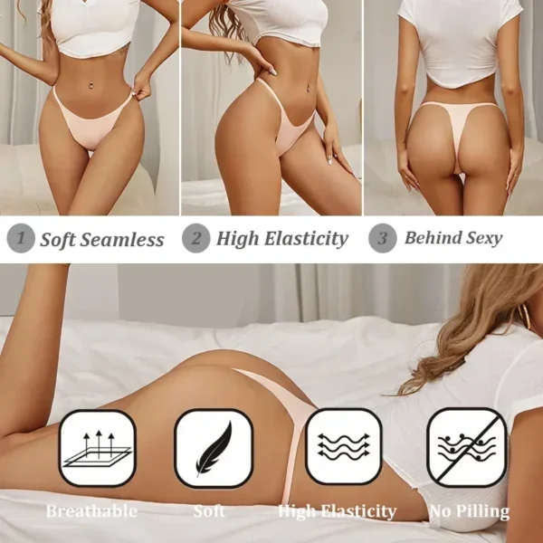 5PCS/Set Sexy Seamless Ics Silk Thongs for Women Low Rise Panties Female Ultra Thin Breathable Underwear G-String T-Back Breifs - Image 3