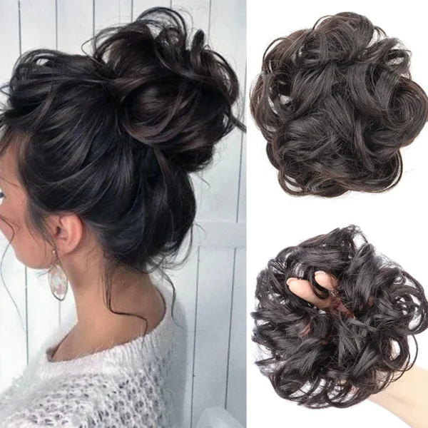 kf-S08a316d7a06a46d1b37a89ba837683094 Synthetic Messy Bun Hair Piece Hair Bun Curly Wavy Chignon Ponytail Hair Extensions Hair Accessories for Women Wedding - Image 1