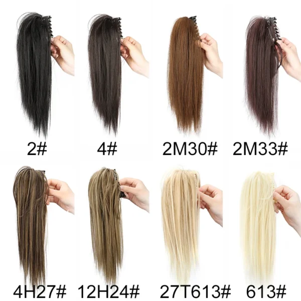 14Inch Synthetic Short Straight Ponytail Hair Extension Fluffy Medium Length Black Brown Hairpiece for Women - Image 2