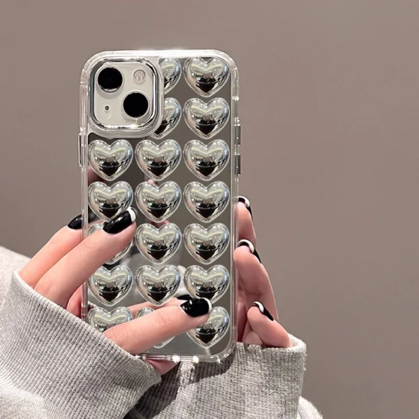 Love Heart Mirror Phone Case For iPhone 11 Case iPhone 16 13 15 14 12 17 Pro Max Air XR XS Make Up Mirror Shockproof Soft Cover - Image 3
